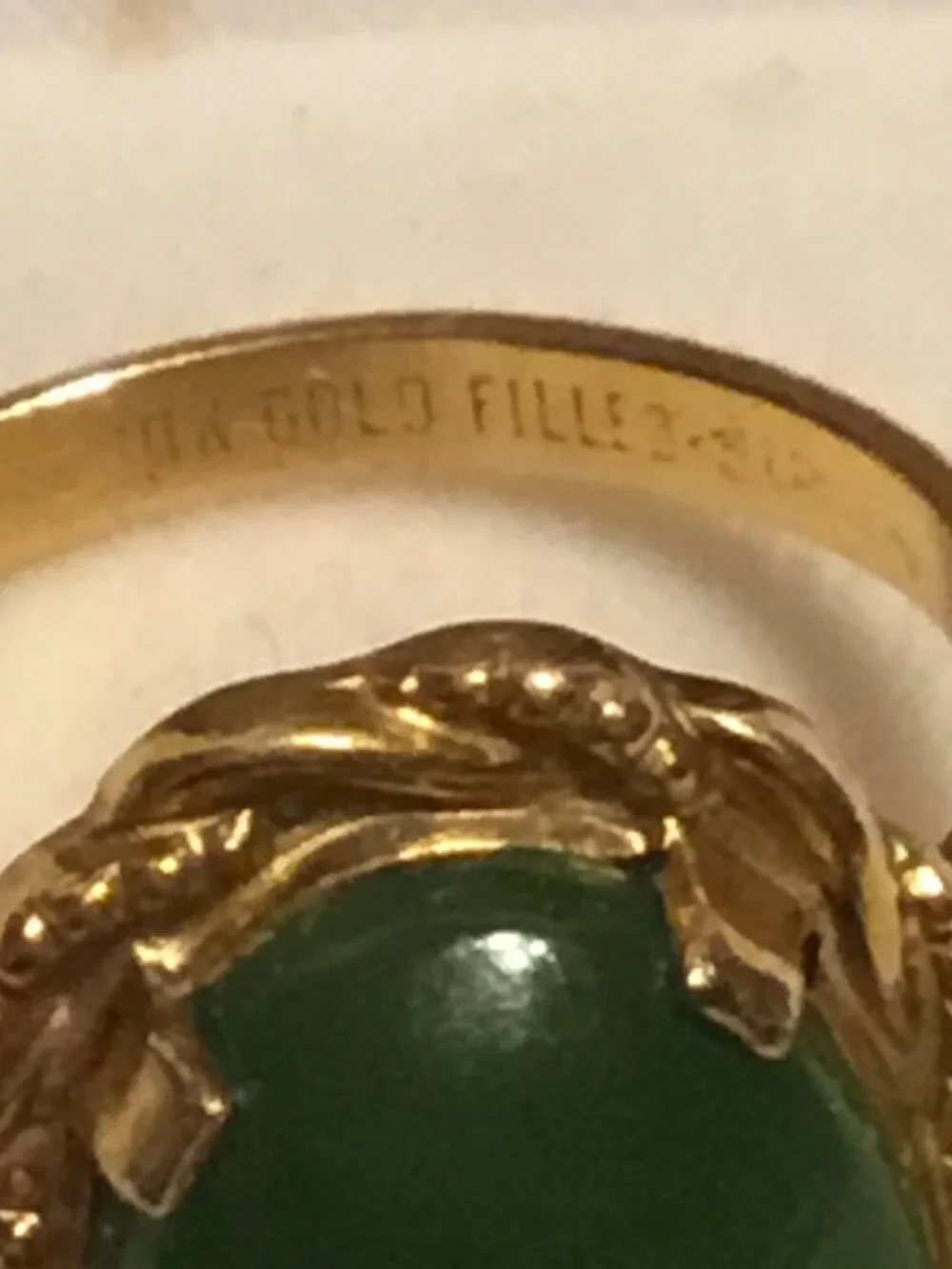 Vintage antique 10K gold filled ring with large oval green stone size 7